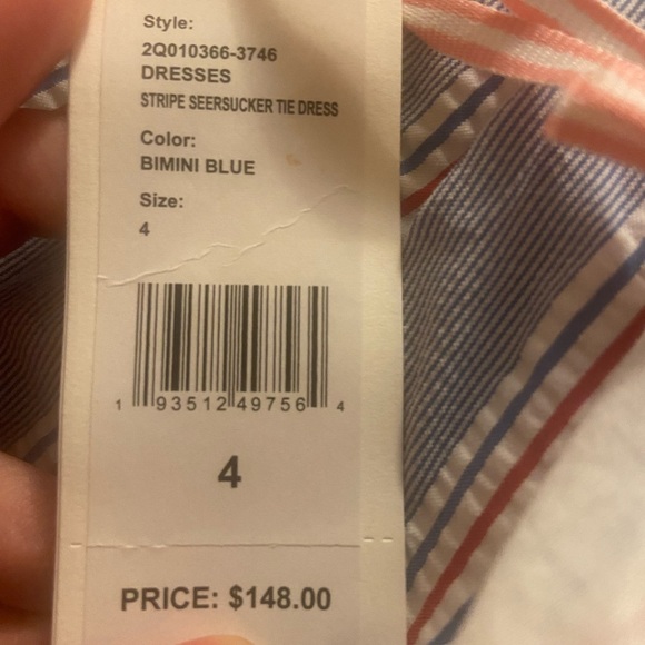 Vineyard Vines Seersucker Nautical Beach Bimini Blue Dress Size 4 NWT - Picture 2 of 9